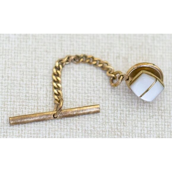 Vintage Minimalist Tie Pin with Chain by Swank - J1 - Picture 2 of 3